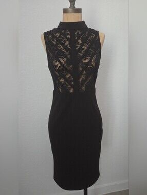 Entry Black Lace Sheath Dress with High Neck